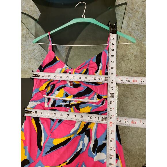 Sevengate Maxi Dress Womens L Multi Geo Print Cut Out Ankle Slit Spaghetti Strap - Picture 11 of 14